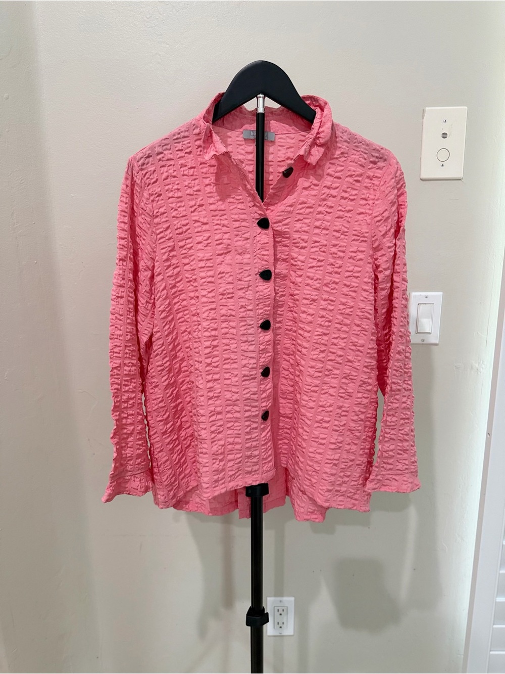 Habitat Textured Crinkle Button Front Shirt Lagenlook Boho Coastal Minimalist